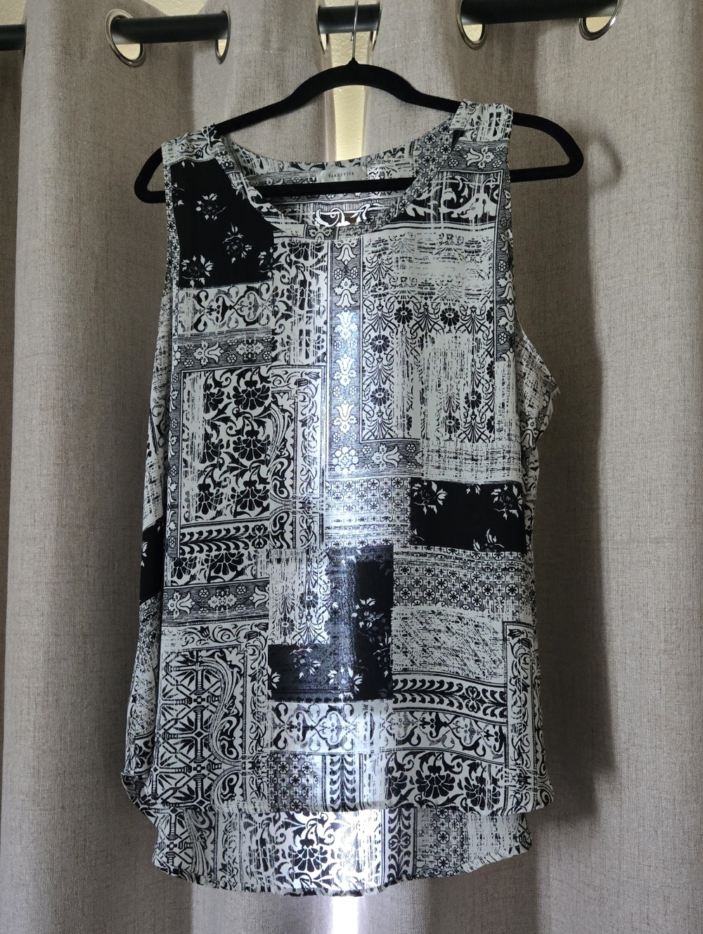 Van Heusen Black and White Patchwork Print Sleeveless Top